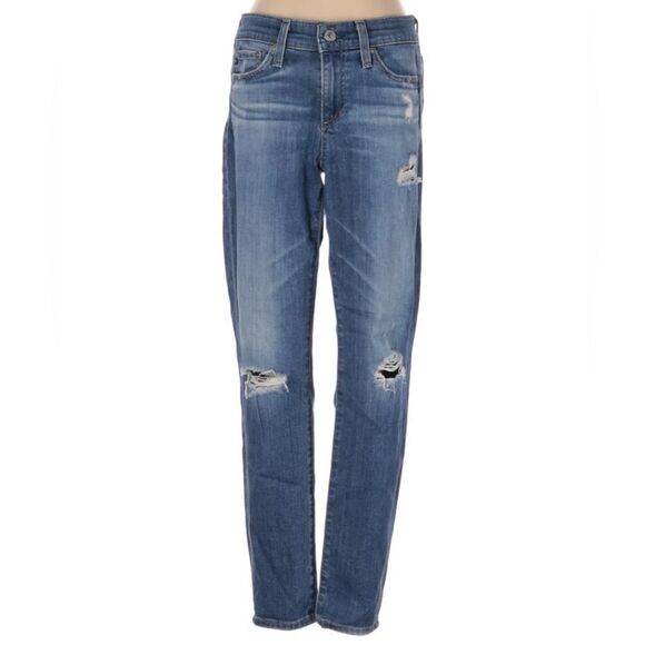 Ag Adriano Goldschmied The Beau Sloucy Skinny Distressed Medium Wash Jeans 25 - Picture 1 of 15